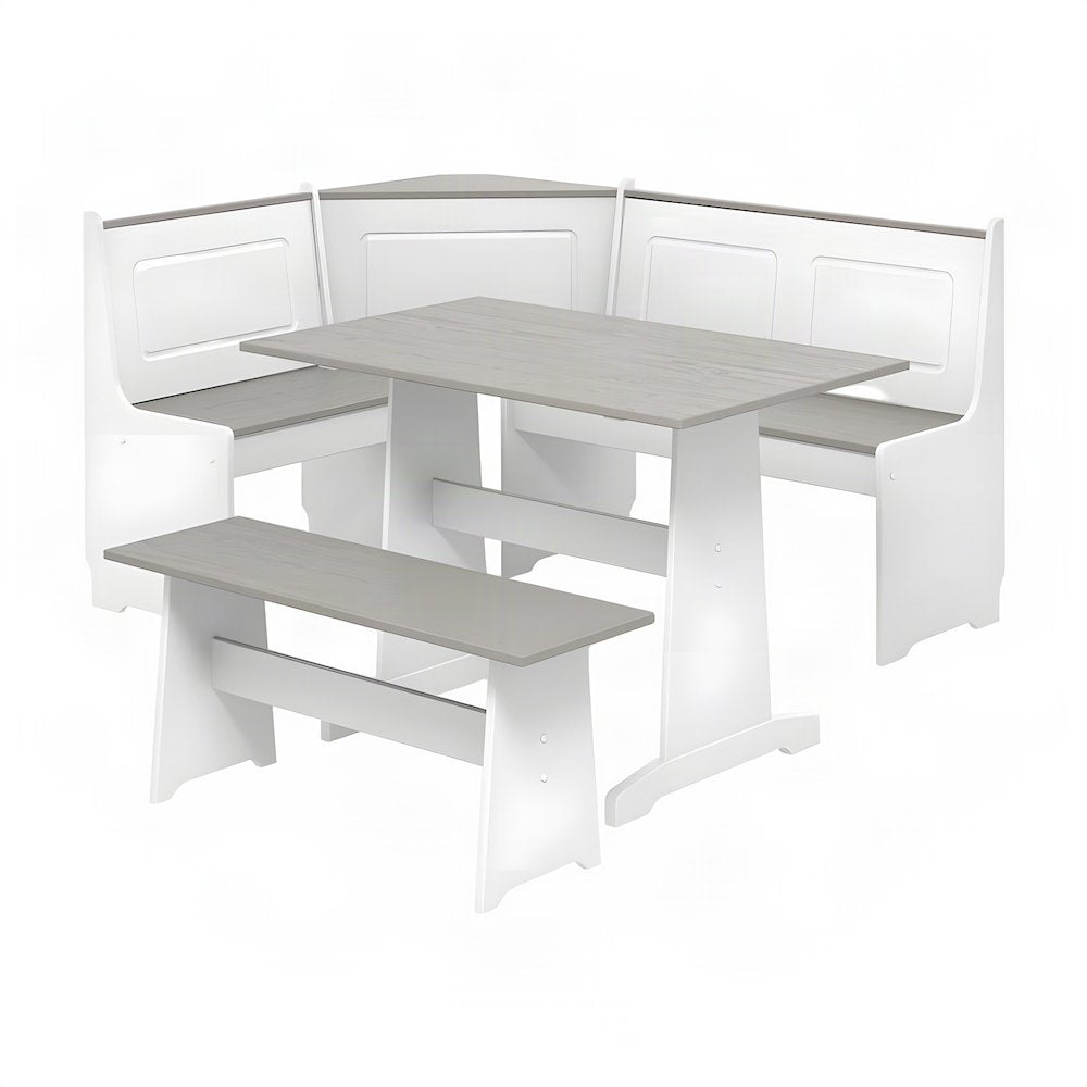 Breakfast Nook Dining Set with L-Shaped Corner Storage Bench, White