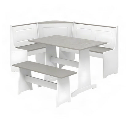Breakfast Nook Dining Set with L-Shaped Corner Storage Bench, White