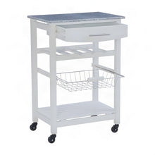 Pine Kitchen Island with Granite Top, Storage, and Wine Rack, White