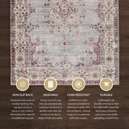 Washable Lennox Pale Blue/Ivory 3x5, Rug