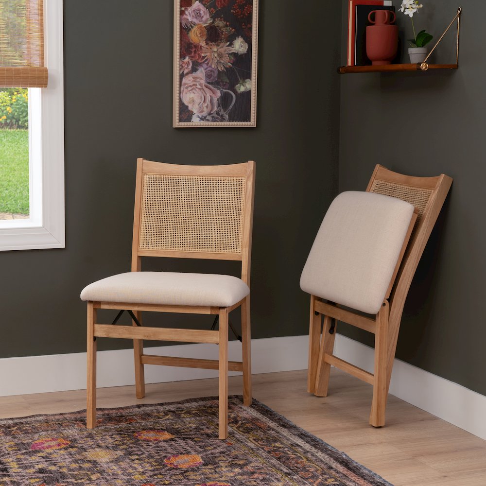 Bina Rattan Cane Folding Dining Side Chair, Beige