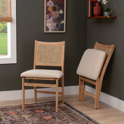 Bina Rattan Cane Folding Dining Side Chair, Beige