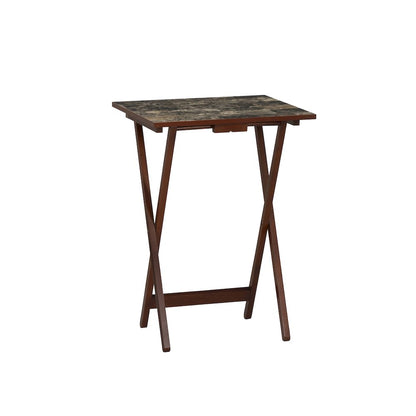 Tray Table Set Faux Marble -Brown