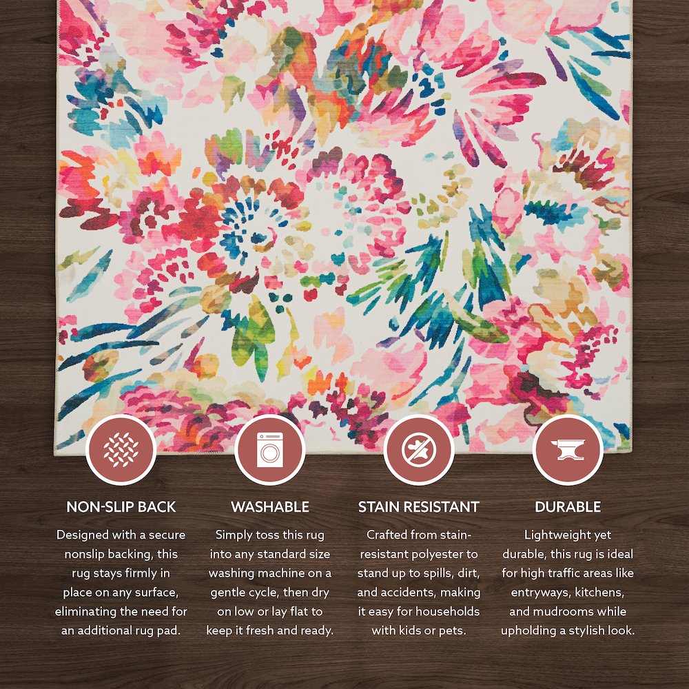 Washable Julian Raspberry/Ivory 3x5, Rug