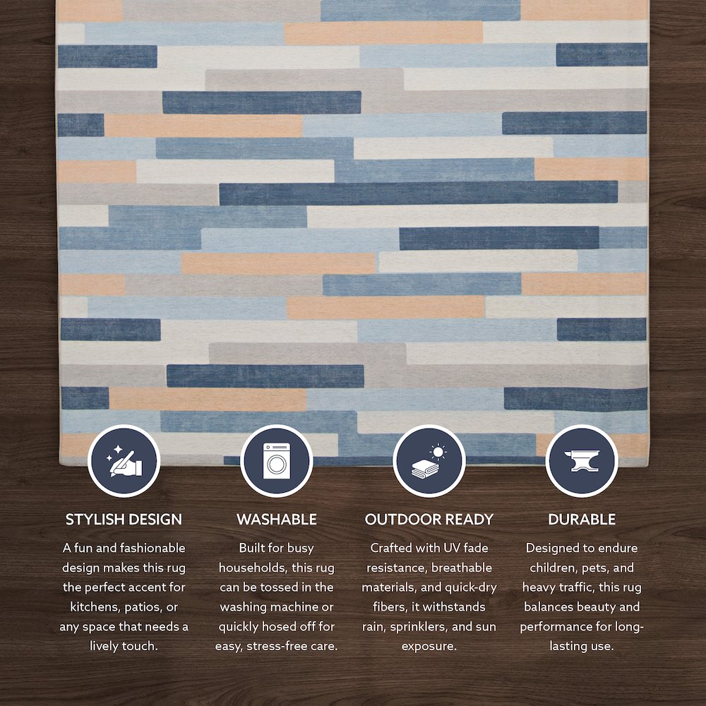 Outdoor Washable Miami Ivory & Blue 7' X 9', Rug