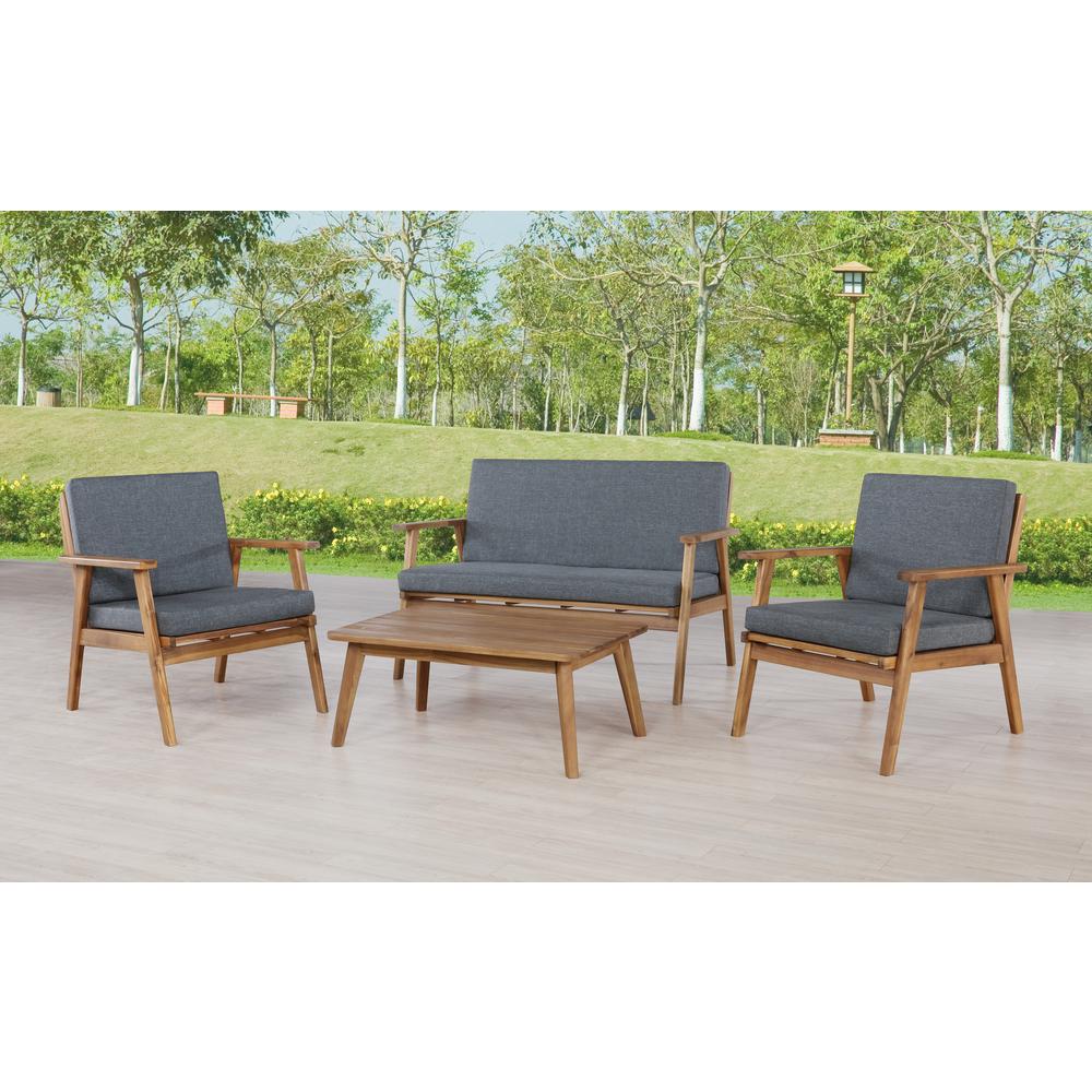 Cole Outdoor Chat 4 Piece Seating Set With Grey Cushions