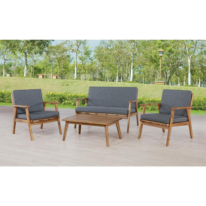 Cole Outdoor Chat 4 Piece Seating Set With Grey Cushions