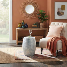 Mother of Pearl Mosaic Capiz Shell Round Drum Accent Side Table, Blue