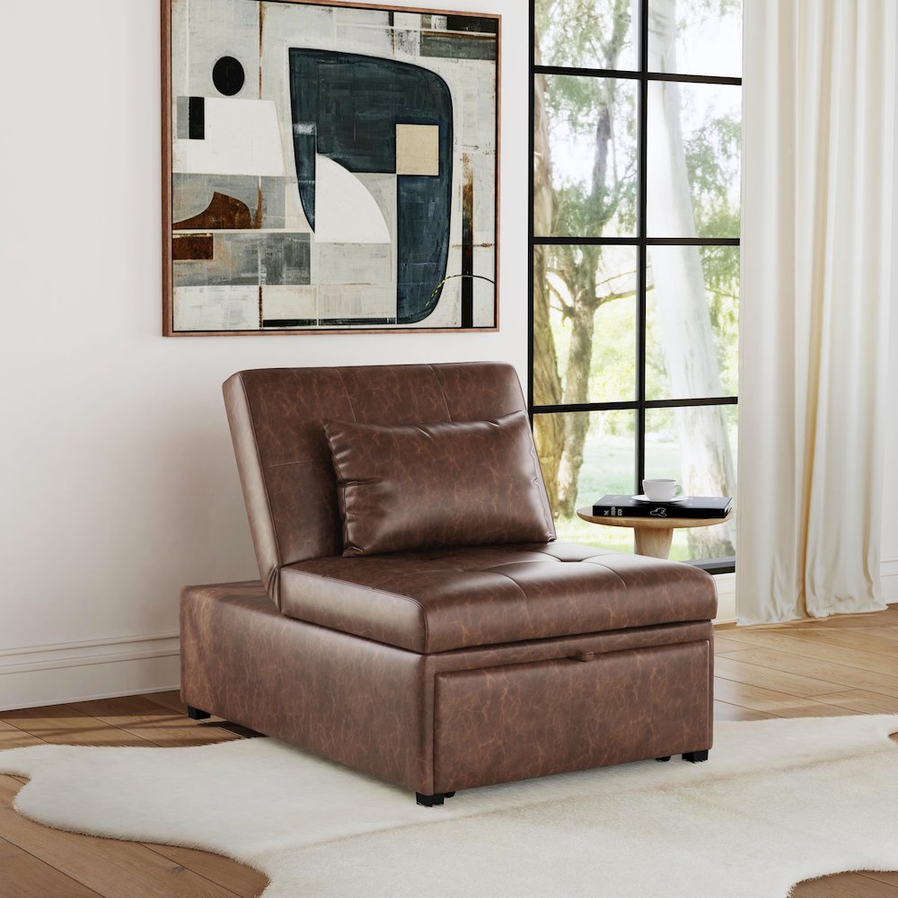 Boone Sofa Bed, Brown Faux Leather