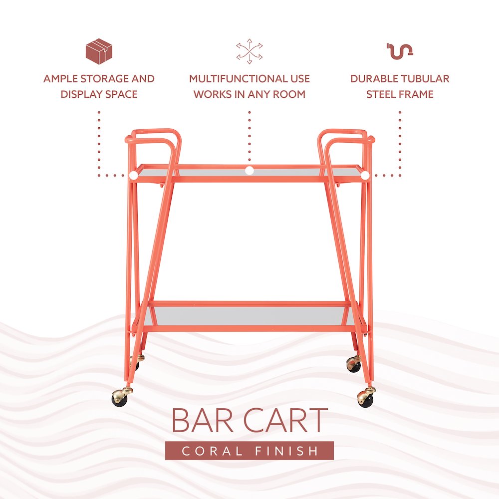 Coral Mid-Century Bar Cart
