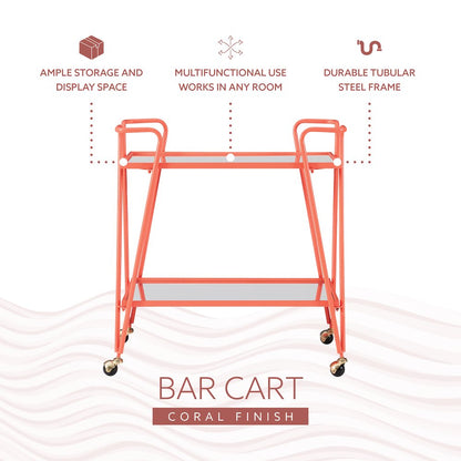 Coral Mid-Century Bar Cart