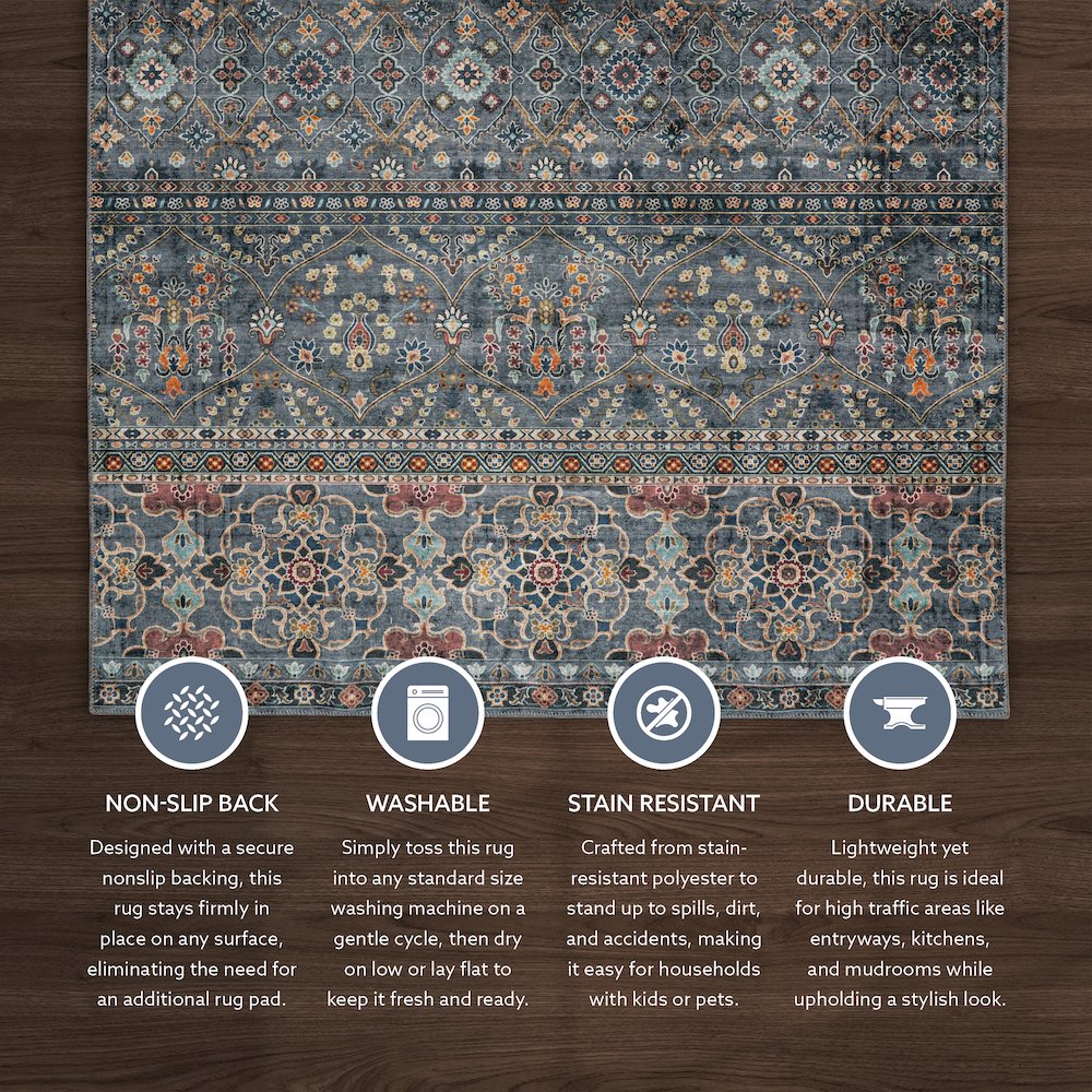 Washable Grant Teal/Ivory 2x8, Rug