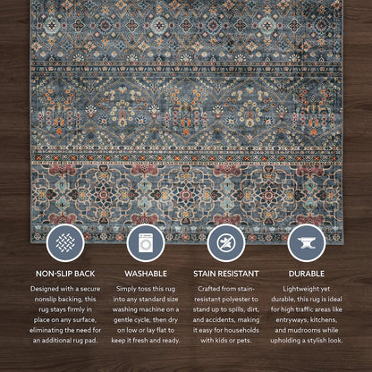 Washable Grant Teal/Ivory 2x8, Rug
