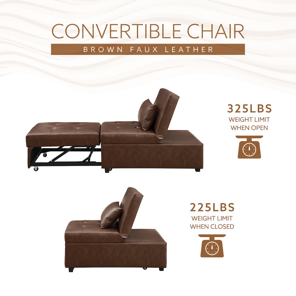 Boone Sofa Bed, Brown Faux Leather