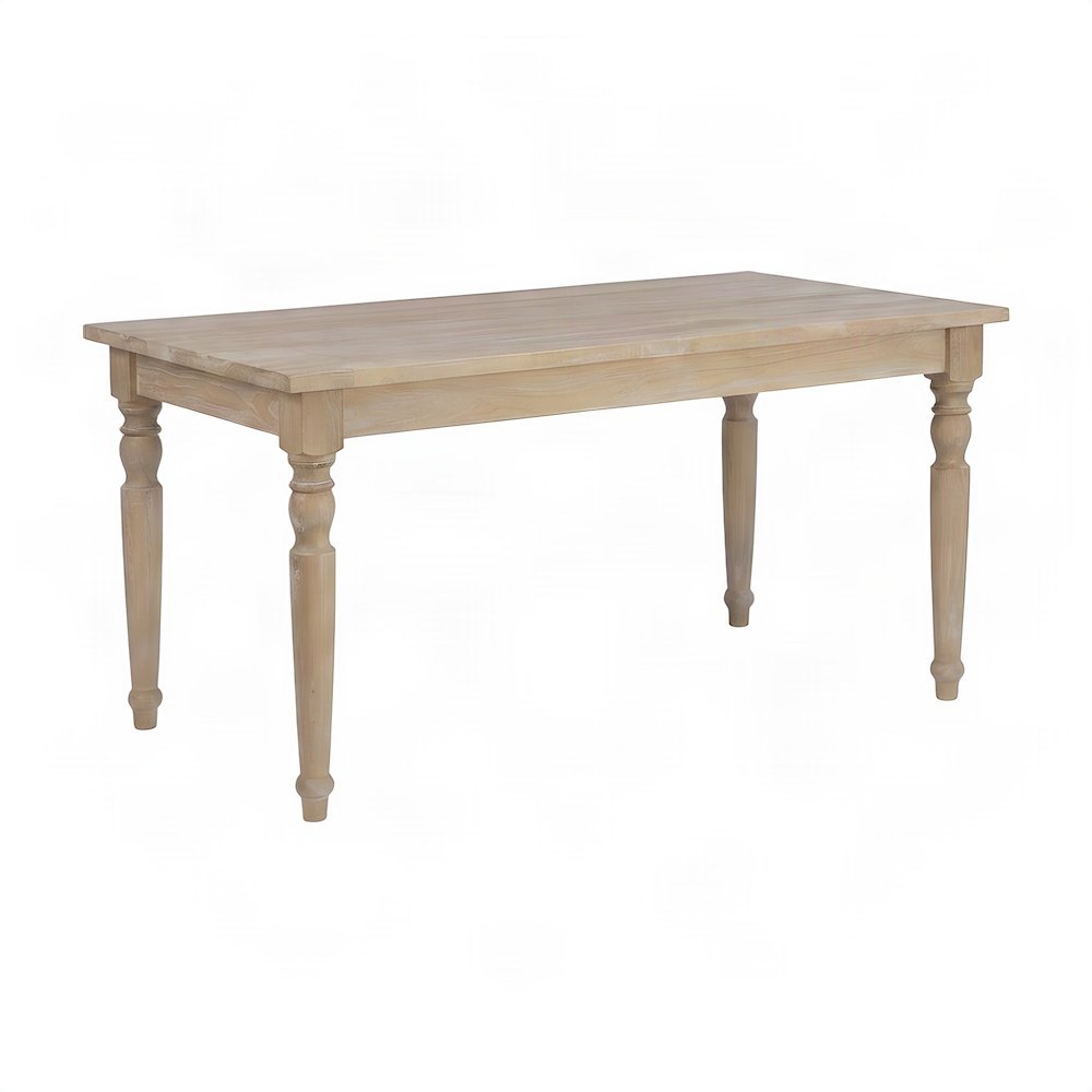 Veneer Farmhouse Dining Table with Turned Rubberwood Legs, Rectangle, Brown