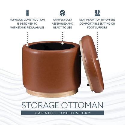 Blanche Storage Ottoman Caramel Pu