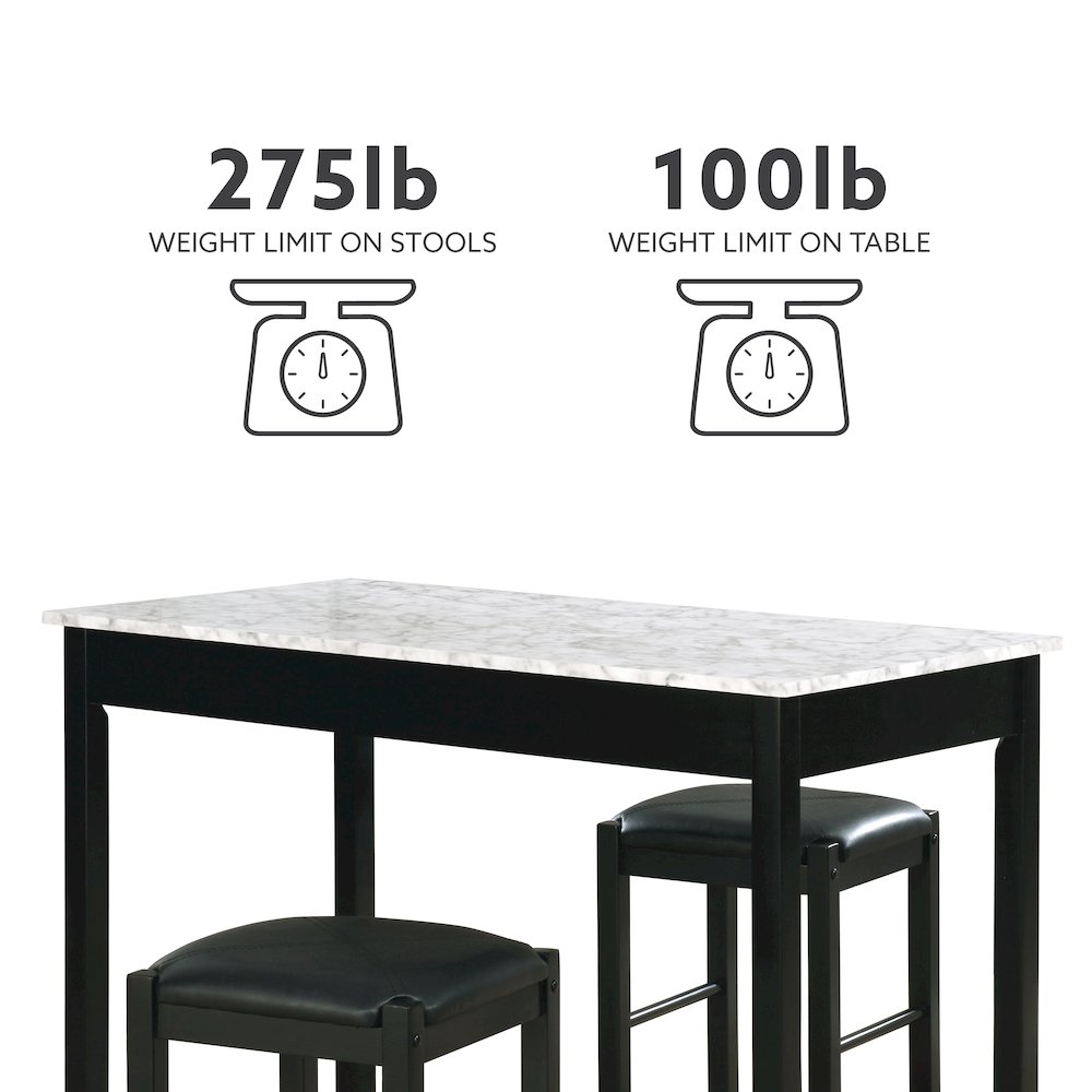 Lancer 3 Piece Tavern Set, Faux Black Marble