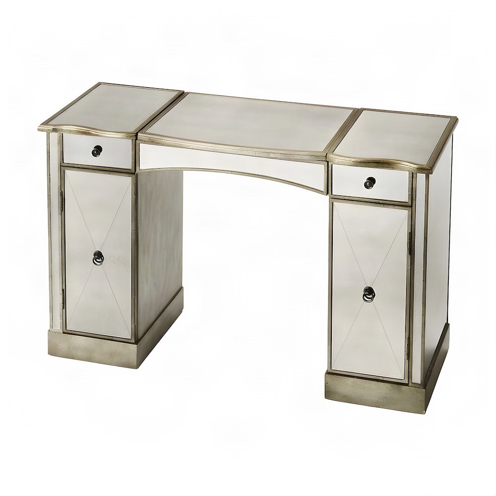 Starlight Canyon Home Vanity Table with Mirrored Top and Storage, Silver