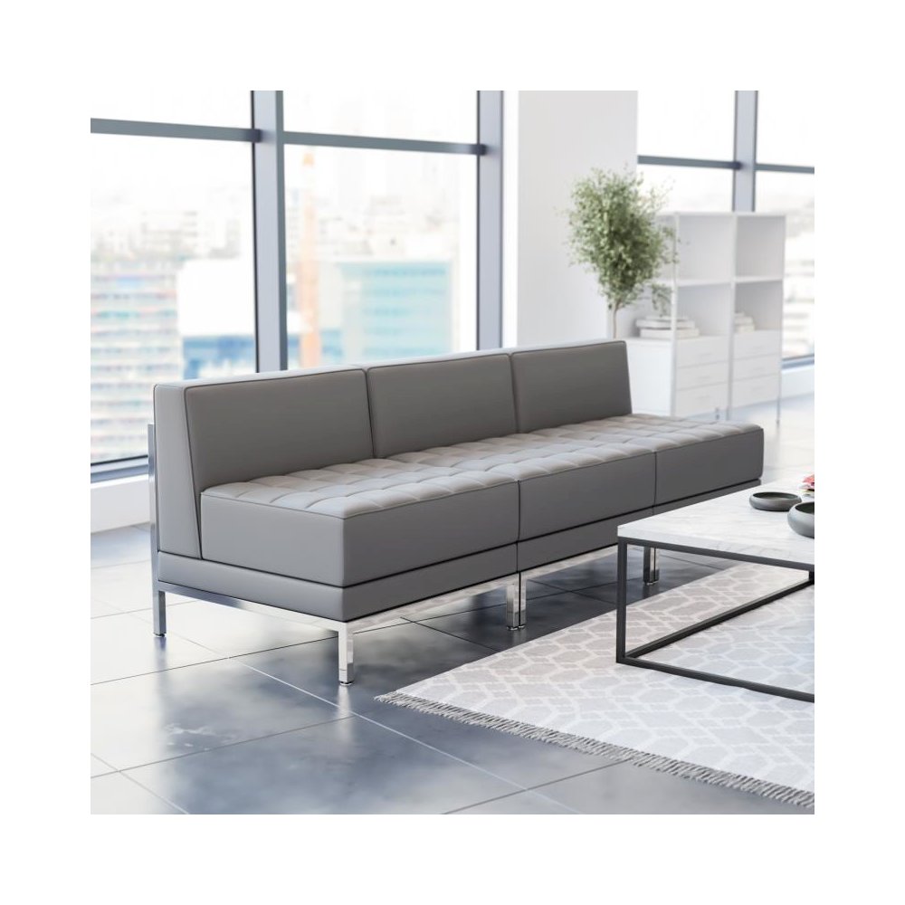 HERCULES Imagination Series 3 Piece Gray LeatherSoft Waiting Room Lounge Set - Reception Bench