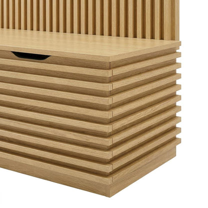 Fluted Hall Tree with Storage Bench, Coat Rack & Shoe Storage, Entryway, Oak