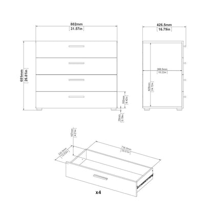 Austin 4 Drawer Chest, Oak Structure/White High Gloss