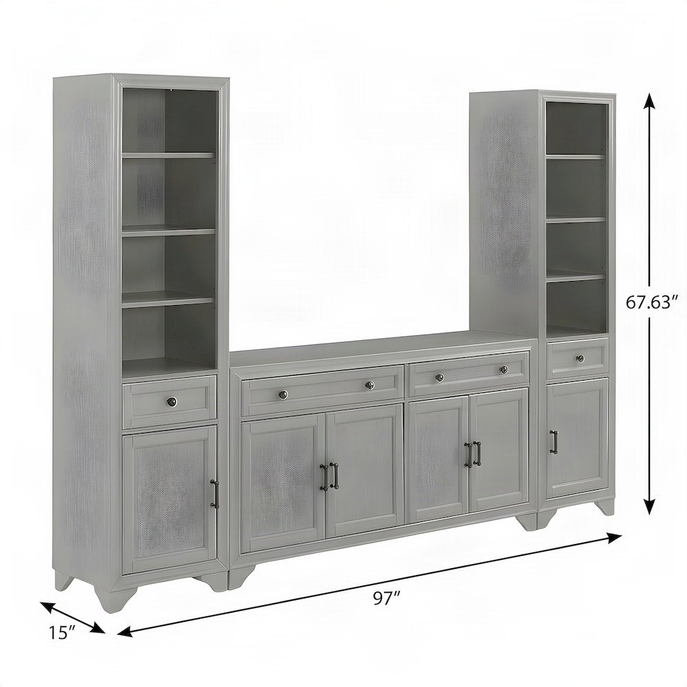 FurniFact Sideboard with Full-Extension Drawers, Distressed Gray, Set of 3