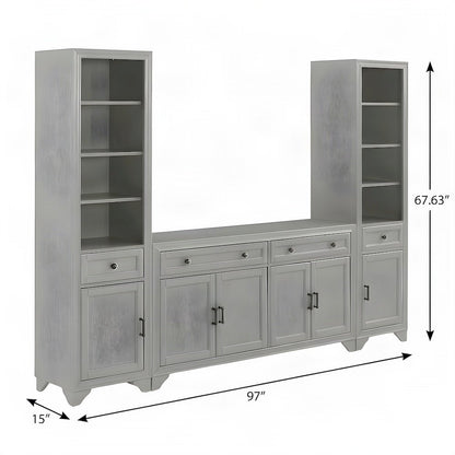 FurniFact Sideboard with Full-Extension Drawers, Distressed Gray, Set of 3