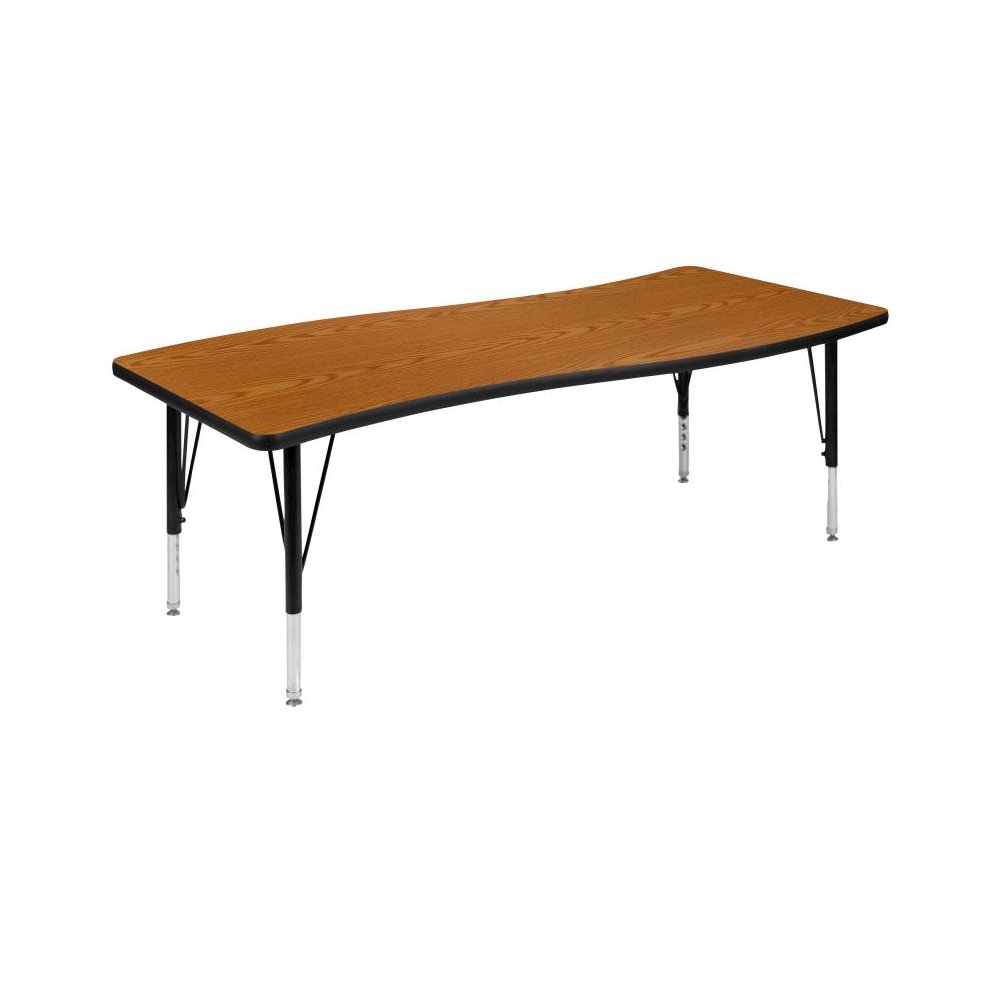 26"W x 60"L Rectangular Wave Flexible Collaborative Oak Thermal Laminate Activity Table - Height Adjustable Short Legs