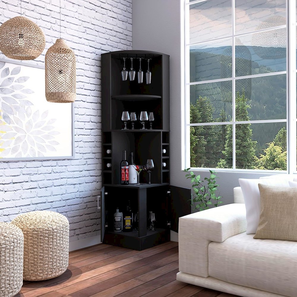 Being Kava Corner Bar Cabinet Black MDF