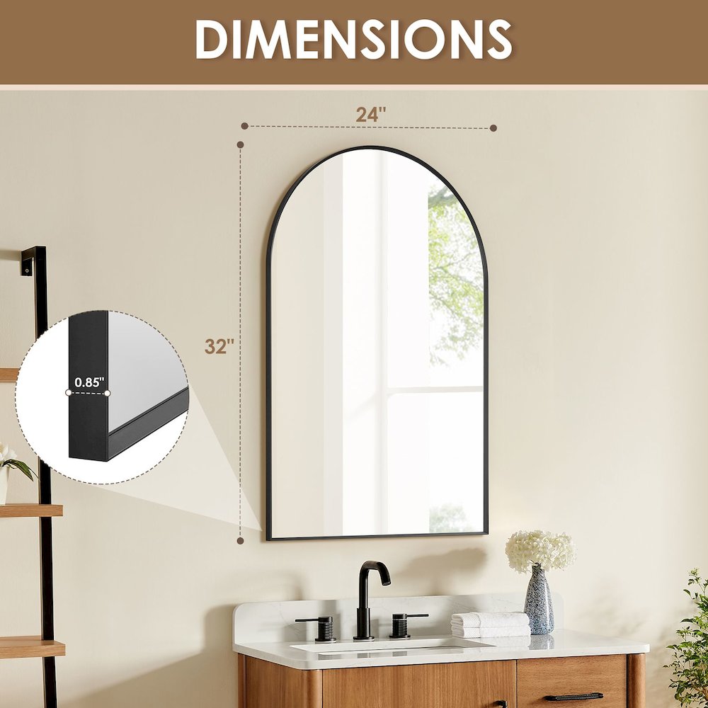 Benoni 24" Classic Domed Bathroom/Vanity Matt Black Aluminum Framed Wall Mirror