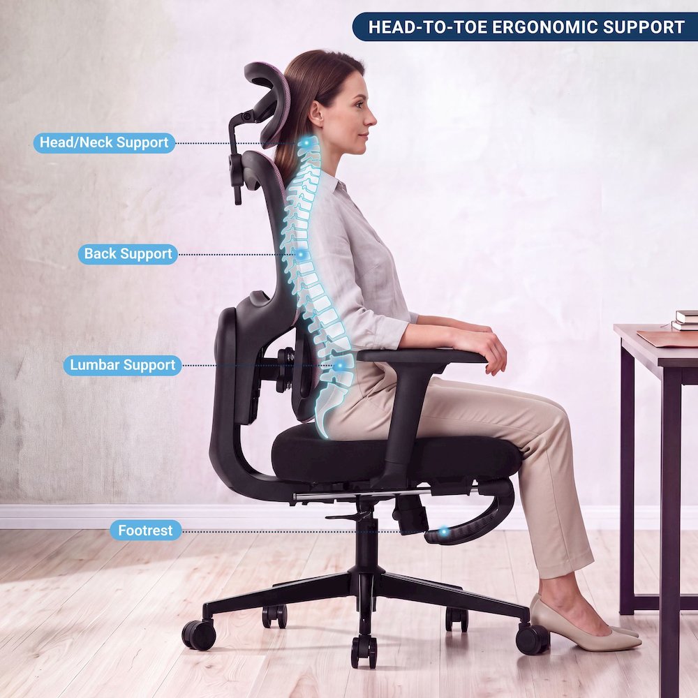 Office Chair with 9 Adjustable Points, Dual-Pad Lumbar Support, 3D Armrests