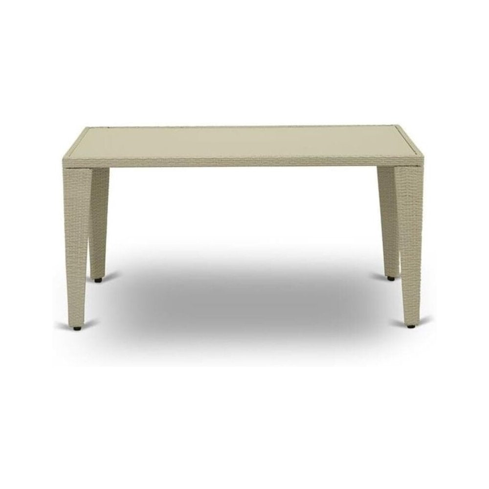 Outdoor Wicker Dining Table - Rectangle PE Wicker Table with Glass Top, 36x60 Inch, Natural Linen