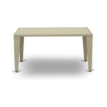 Outdoor Wicker Dining Table - Rectangle PE Wicker Table with Glass Top, 36x60 Inch, Natural Linen