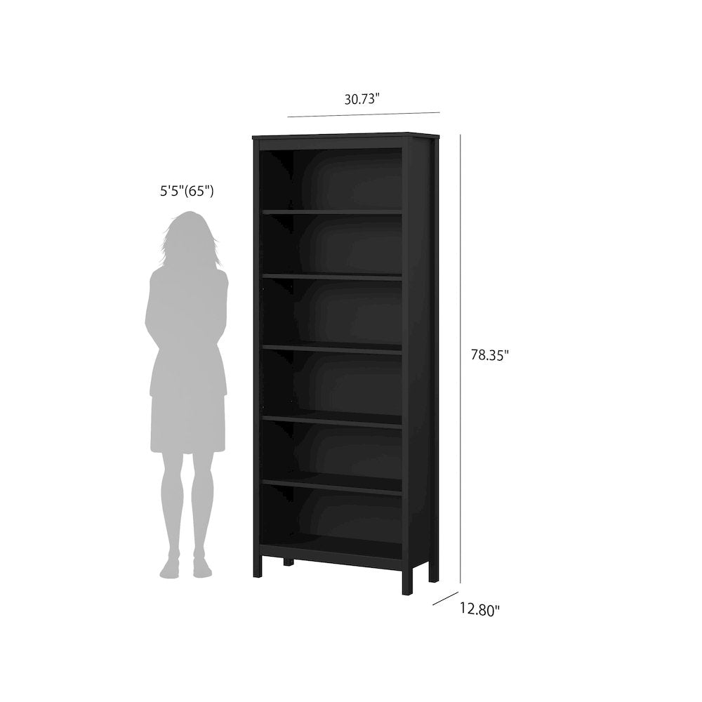 Madrid 2-Piece Tall Bookcase Set for Full Wall Storage, Matte Black