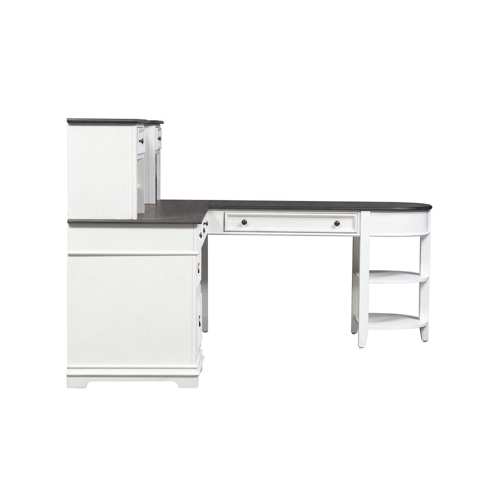 L Shaped Desk Set In White With Charcoal Top For Modern Office Spaces