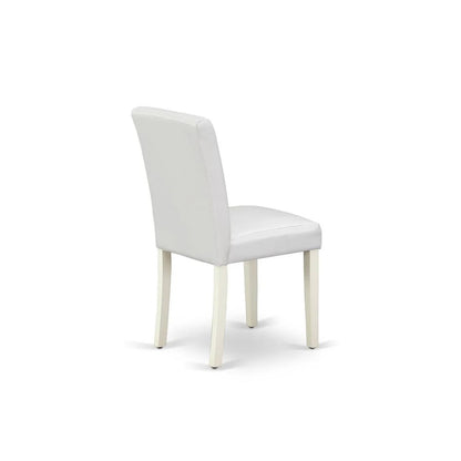 5 Piece Dining Room Table Set Includes a Round Kitchen Table with Pedestal and 4 White Faux Leather Upholstered Parson Chairs, Linen White