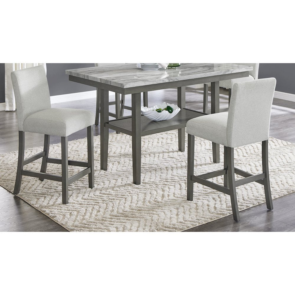 Selena 7-Piece 60" Gray Faux Marble Counter Height Dining Set