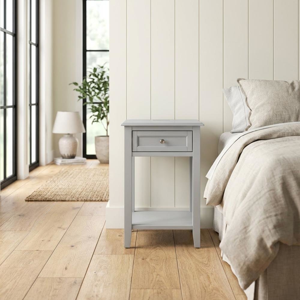 Urban Gray Wood Night Stand with Single Drawer for Bedroom Use