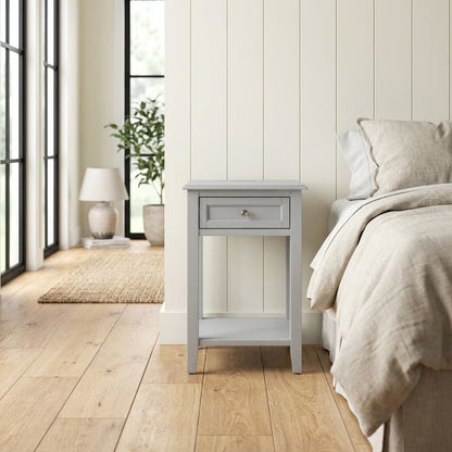 Urban Gray Wood Night Stand with Single Drawer for Bedroom Use