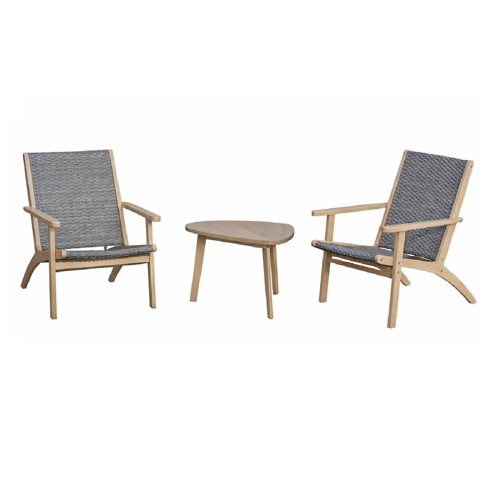 Radius 3-Piece Wood and Wicker Patio Set in Gray