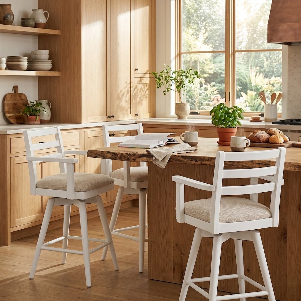 Axis Mid-Century Modern Upholstered Ladderback Swivel Barstool - Set of 2