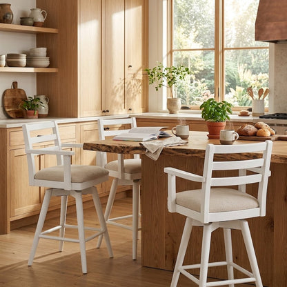 Axis Mid-Century Modern Upholstered Ladderback Swivel Barstool - Set of 2