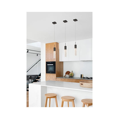 1-Light Matte Black Single Pendant With A Clear Bubble Crystal