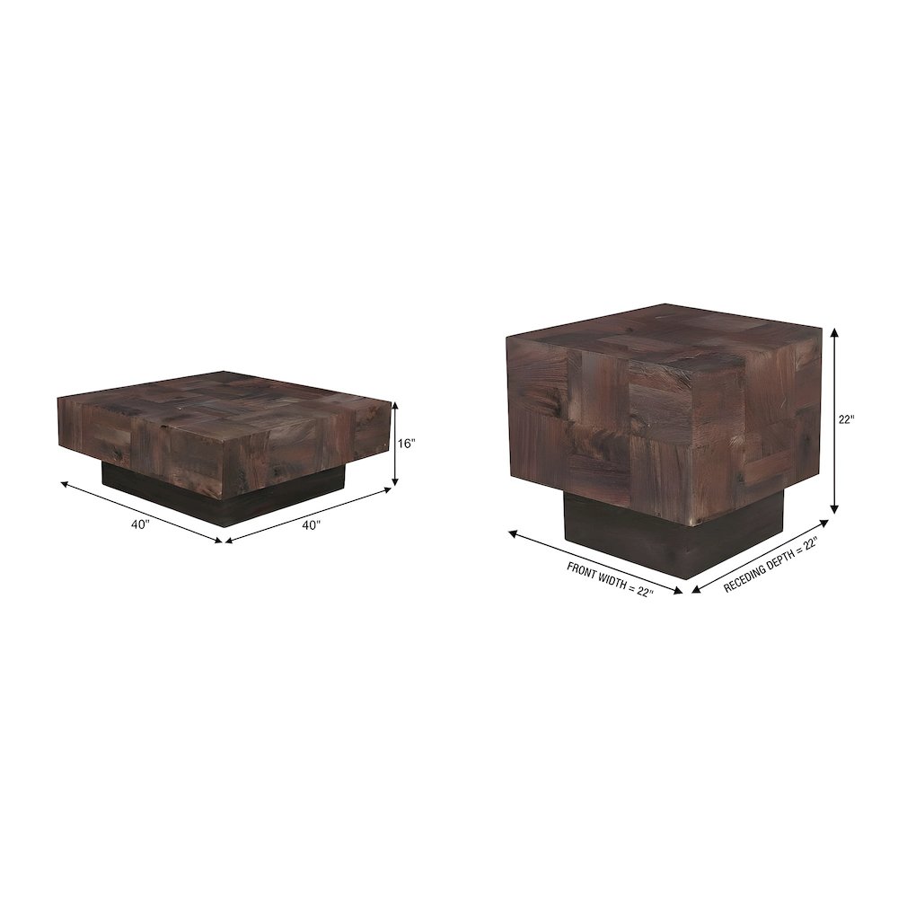 Solid Mango Wood Living Room Coffee Table and End Table Set with Storage