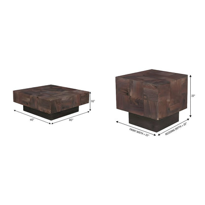 Solid Mango Wood Living Room Coffee Table and End Table Set with Storage