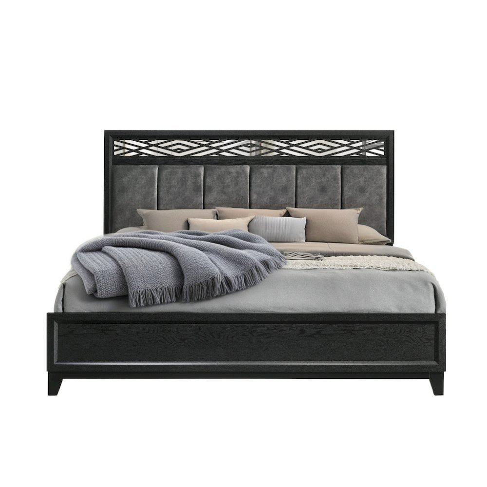 Elegant Black Queen Bed Frame with Headboard – Solid Rubberwood Design