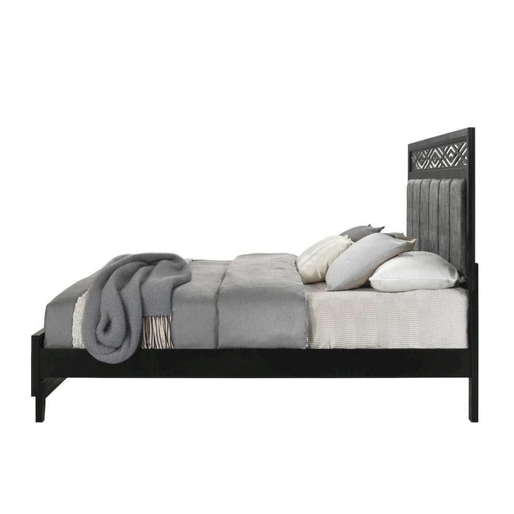 Elegant Black Queen Bed Frame with Headboard – Solid Rubberwood Design
