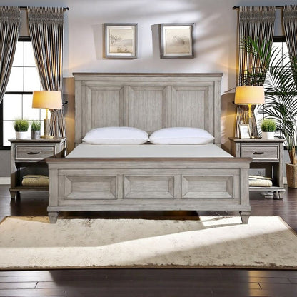 Wood Bed Frame Queen Size, Solid Wooden Queen Bed Frame in Grey