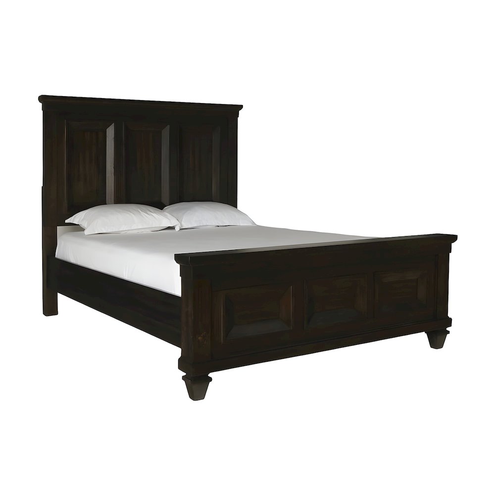 Contemporary Solid Wood King Platform Bed with Headboard, Walnut