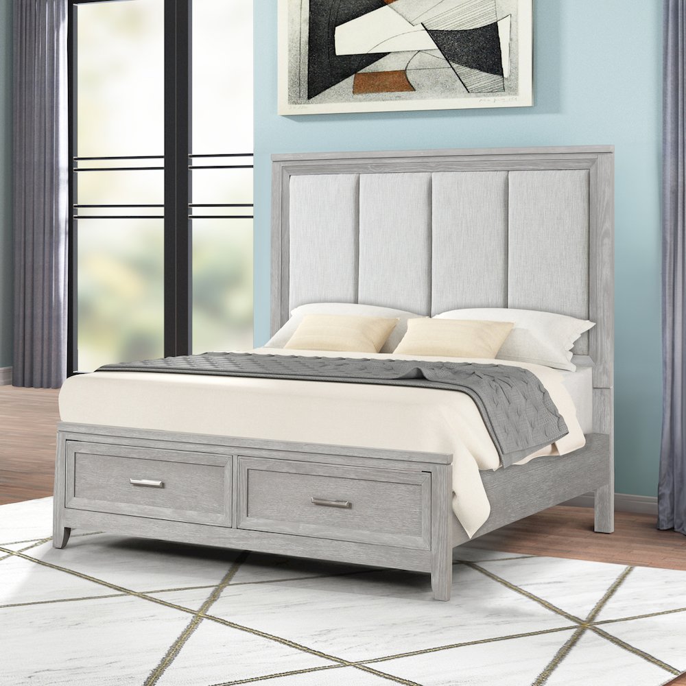 Fiona Wood Queen Storage Bed in Mist Gray
